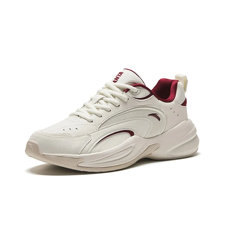 Anta Cushioning Wear Resistant Low Top Chunky Sneakers Men's White Red-1