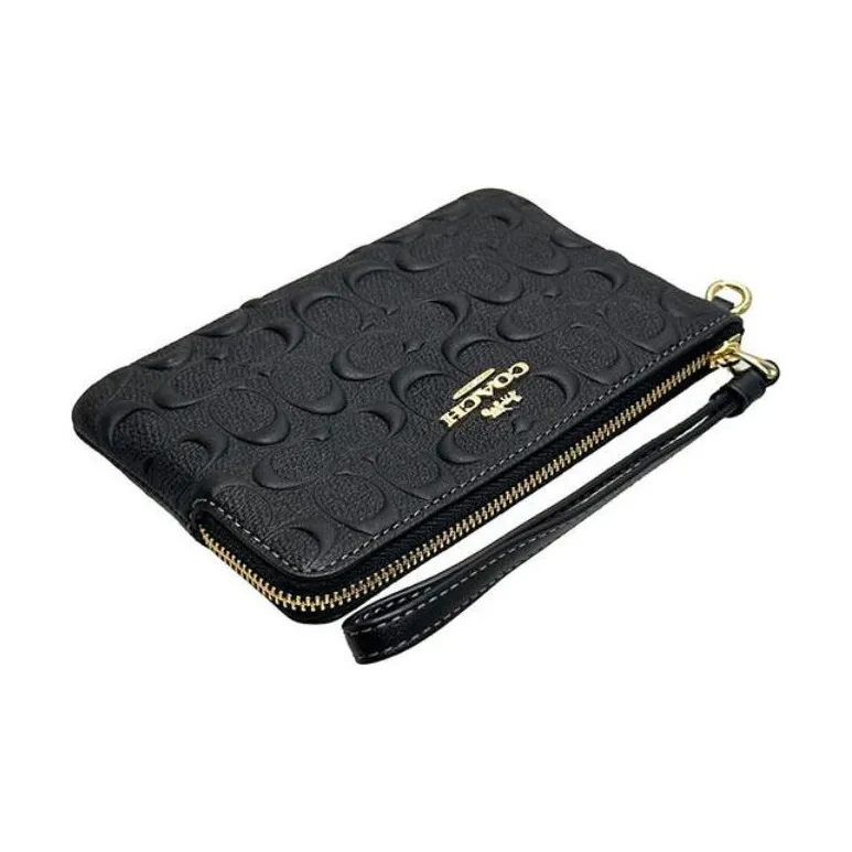 COACH Corner Zip Calfskin Wallet Wrist Bag Clutch Women's Black-1