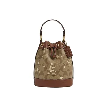 COACH Dempsey Coated Canvas With Shell Pattern Leather Bucket Bag Handbag Shoulder Bag Crossbody Bag Mini Women's Khaki