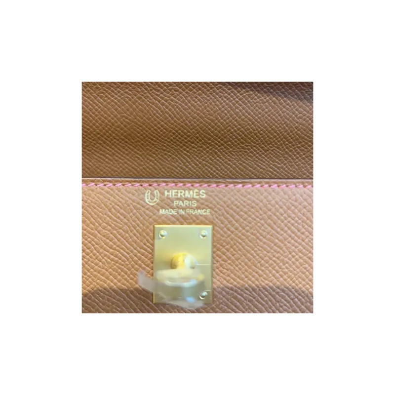 HERMES Kelly Epsom Leather Kelly Bag Handbags Women's Gold Brown With Sun Yellow-4