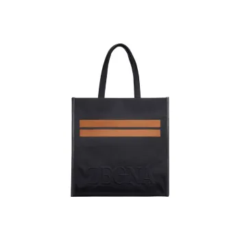 Zegna Cotton With Cow Leather Tote Bag Shopping Bag Handbag Men's Black