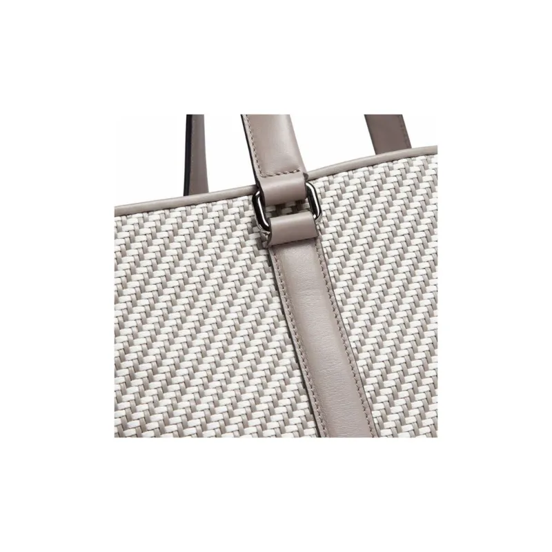 Zegna Cotton With Lambskin Tote Bag Shopping Bag Shoulder Bag Handbag Men's Light Gray-2