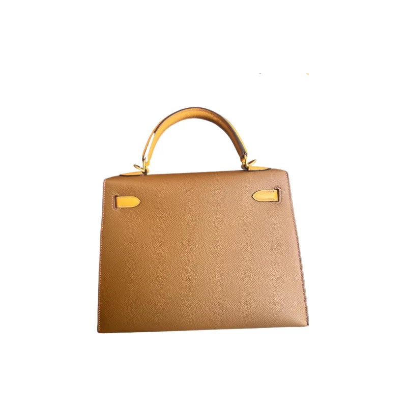 HERMES Kelly Epsom Leather Kelly Bag Handbags Women's Gold Brown With Sun Yellow-2