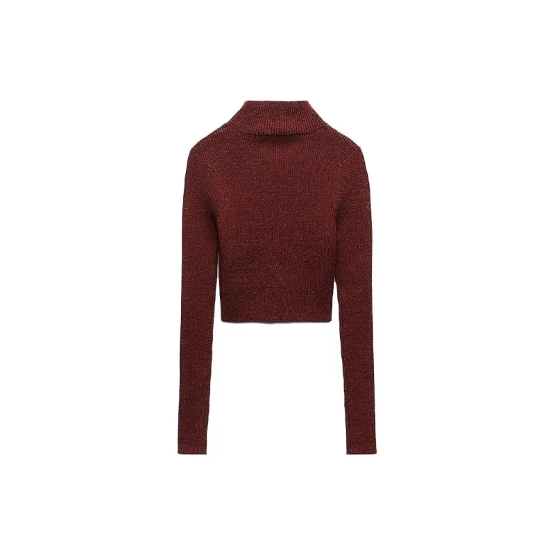 ZARA Crop Tops Women's Brick Red-1