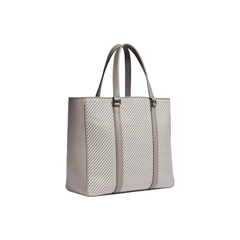 Zegna Cotton With Lambskin Tote Bag Shopping Bag Shoulder Bag Handbag Men's Light Gray-1
