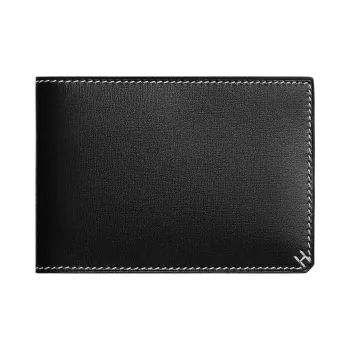 HERMES Box Calfskin Card Holder Regular Women's 89 Noir Black