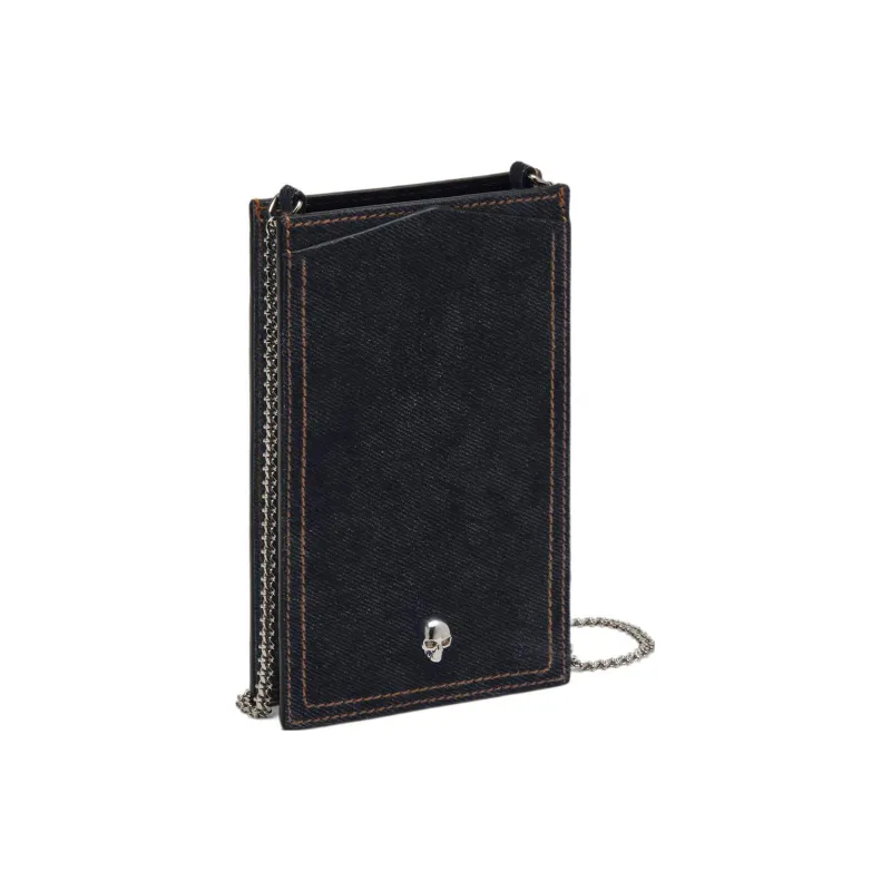 Alexander McQueen 100% Cotton One Shoulder Crossbody Cell Phone Pouch Regular Women's Denim Blue-1