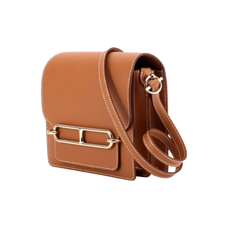 HERMES Roulis Evercolor Calfskin Pig Nose Shoulder Bag, Crossbody Bag Mini Women's 37 Gold Brown-3
