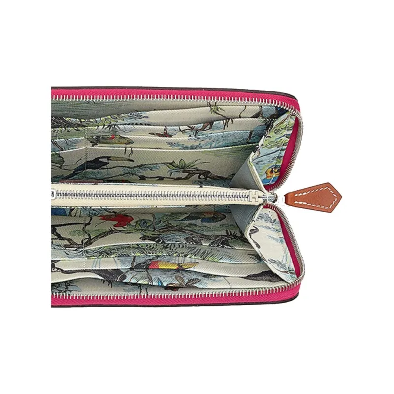 HERMES Silk'In Epsom Calfskin Zip Closure Long Wallet Women's Raspberry Red/Gray White-2