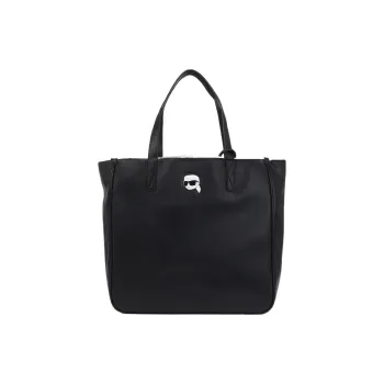 KARL LAGERFELD Polyurethane Tote Bag, Shopping Bag, Handbag Women's Black & Beige