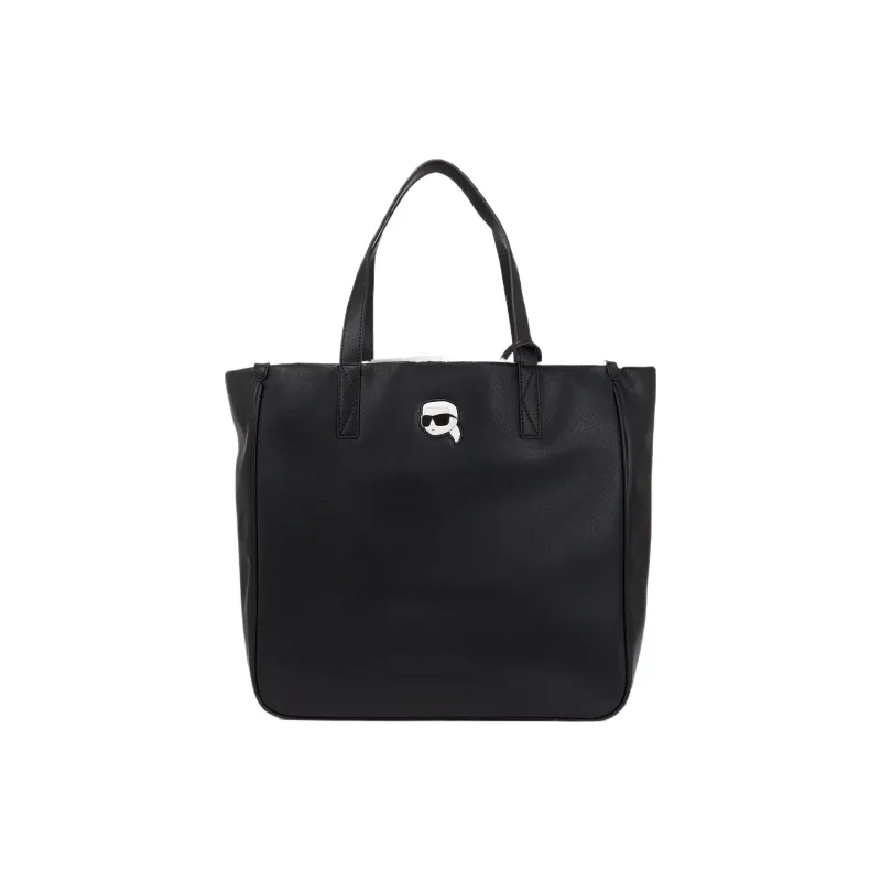 KARL LAGERFELD Polyurethane Tote Bag, Shopping Bag, Handbag Women's Black & Beige-0