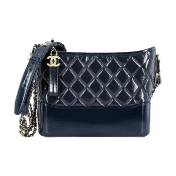 CHANEL Gabrielle Shiny Calfskin Hobo Bag Handbag Shoulder Bag Crossbody Bag Medium Size Women's Marine Blue