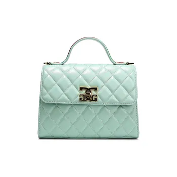 COOGI Cow Leather Leather Shoulder Bag Handbag Small Size Women's Black/Ecru/Light Green