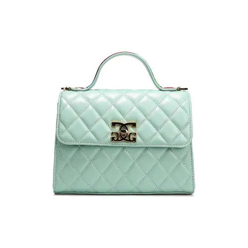 COOGI Cow Leather Leather Shoulder Bag Handbag Small Size Women's Black/Ecru/Light Green