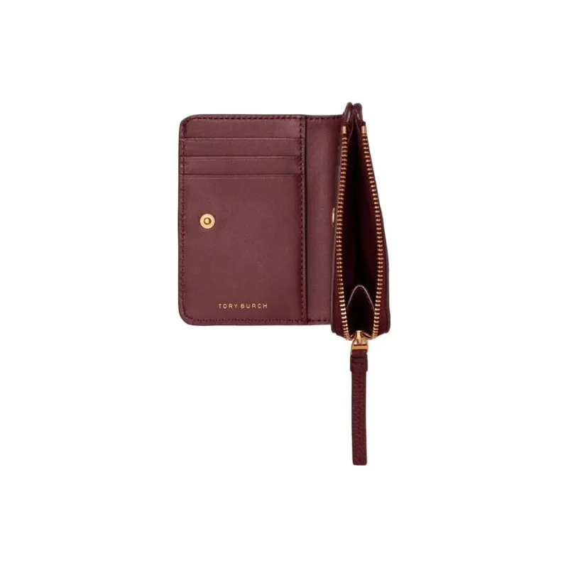 TORY BURCH McGraw Litchi Grain Leather Coin Purses Wallets Regular Women's Burgundy-2
