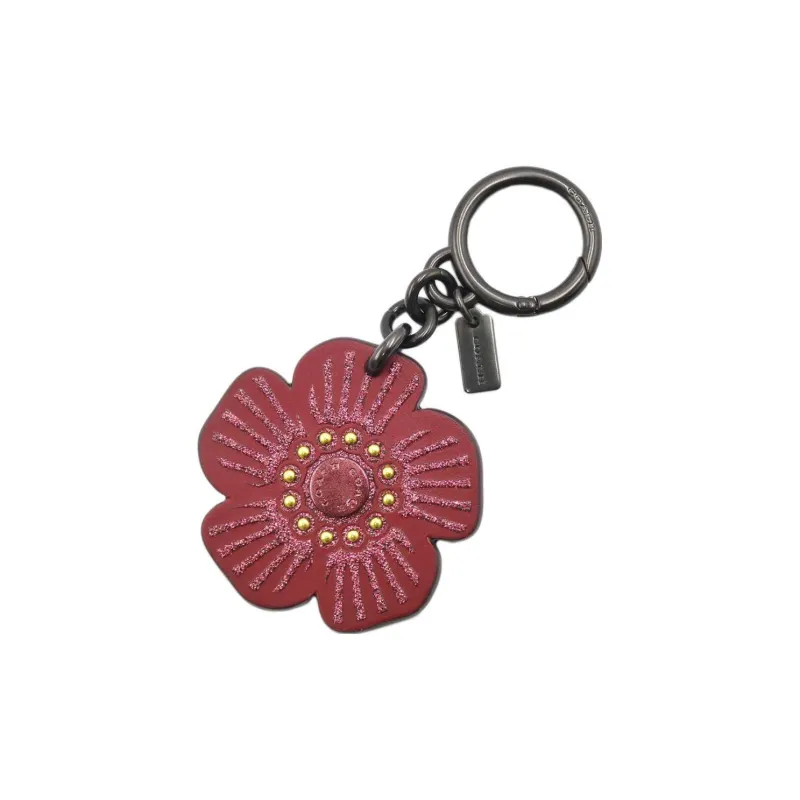 COACH Chromium Tanned Leather Key Ring Keychain Bag Charm Bag Accessory Women's Cherry Red-1
