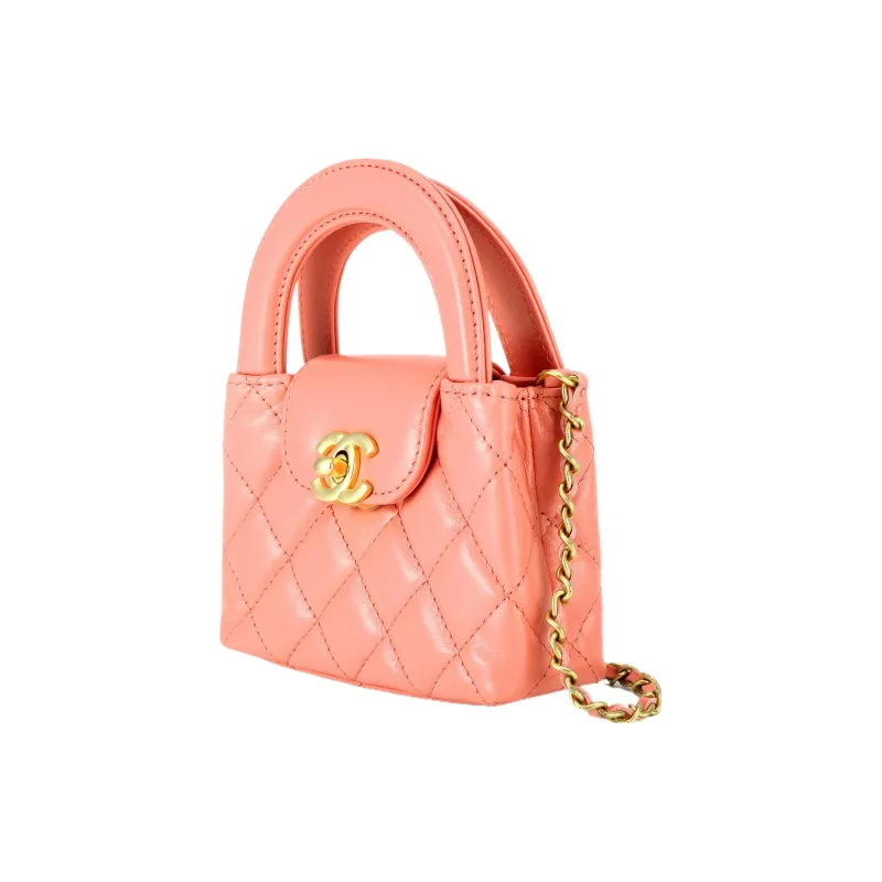 CHANEL Cow Leather Clutch, One Shoulder Handbag Extra Mini Women's Coral Pink-1