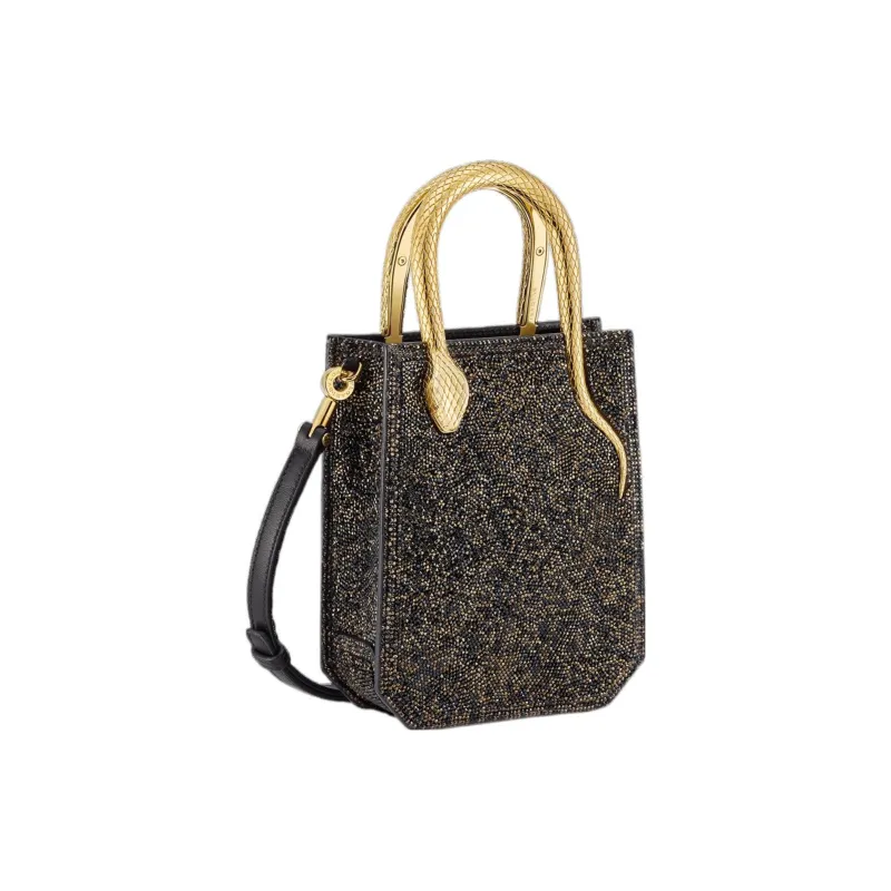 BVLGARI Serpenti Series Suede Tote Bag Shopping Bag Shoulder Bag Crossbody Bag Handbag Mini Women's Black-1