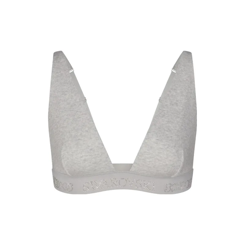 Skims X Swarovski Cotton Rib Plunge Bralette Marble-5