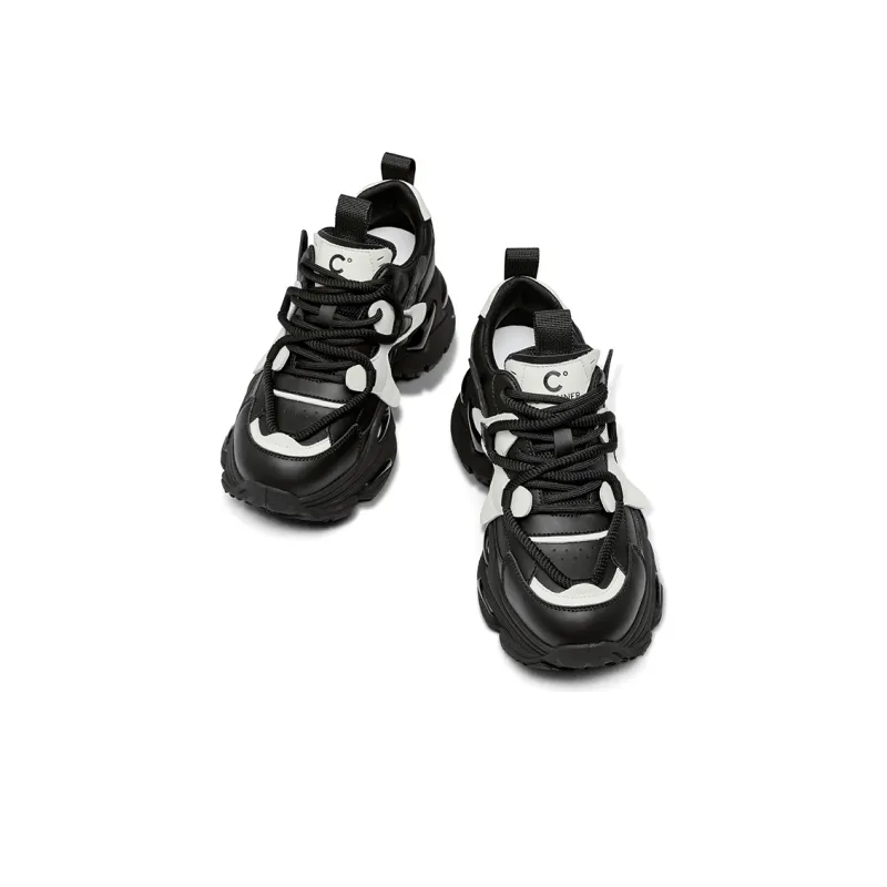 C°BANNER Slip Resistant Low Top Chunky Sneakers Women's Black White-4