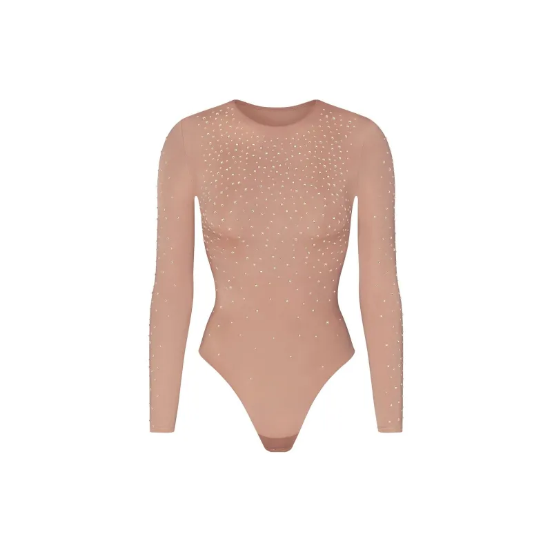 Skims X Swarovski Jelly Sheer Long Sleeve Crew Neck Bodysuit Sienna-7