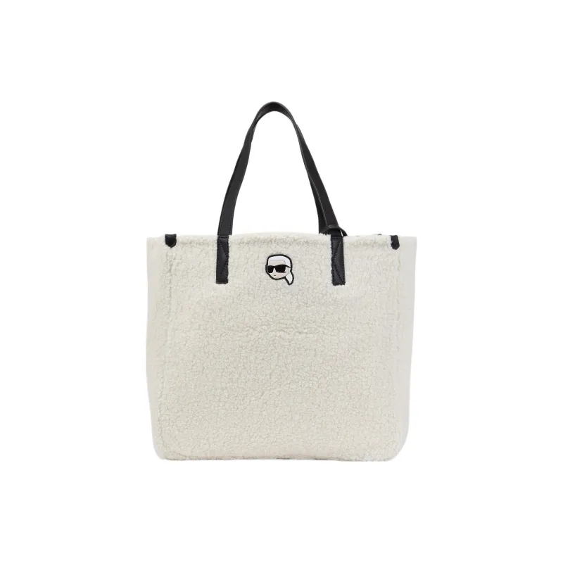 KARL LAGERFELD Polyurethane Tote Bag, Shopping Bag, Handbag Women's Black & Beige-1