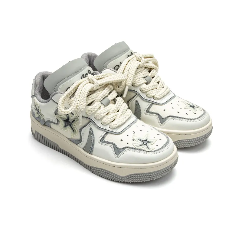Youthloser Running Stars Collection Low Top Skateboard Shoes Unisex White Gray-2