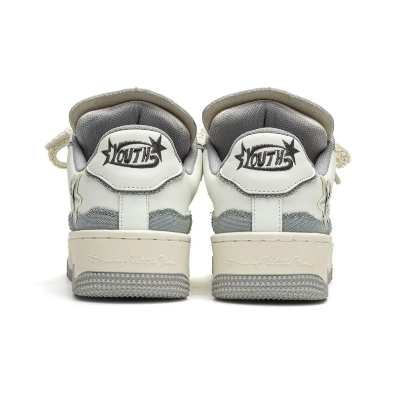 Youthloser Running Stars Collection Low Top Skateboard Shoes Unisex White Gray-4