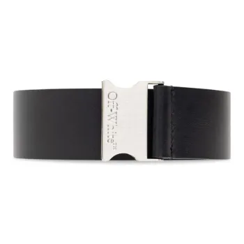 OFF-WHITE Logo Letter Engraving Decoration Calfskin Leather Belts Men's Black Width 4.5cm