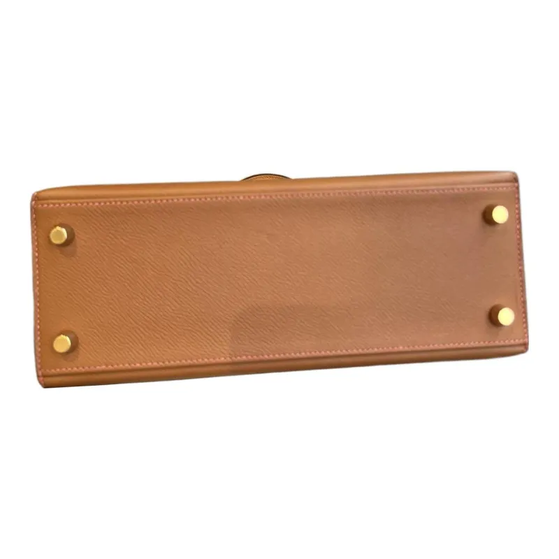 HERMES Kelly Epsom Leather Kelly Bag Handbags Women's Gold Brown With Sun Yellow-1