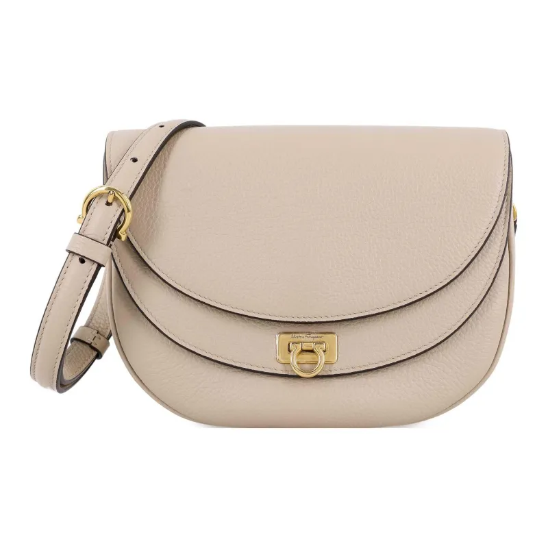 FERRAGAMO Cow Leather Saddle Bag Shoulder Bag Crossbody Bag Women's Dusty Pink-1