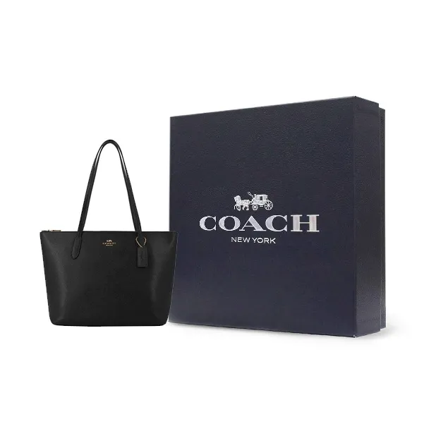 COACH Zip Top Tote Leather Tote Bag, Shopping Bag, Handbag, Shoulder Bag Regular Women's Pure Black-10