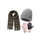 Sweet Style Small Plaid Scarf+Pink Thermal Glove+Gray Thermal Hat