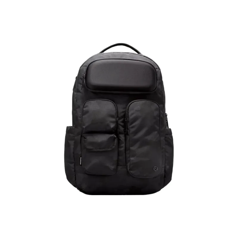Lululemon Water-Resistant Fabric Laptop Bag Backpack Regular Unisex Camouflage Deep Coal Black-0