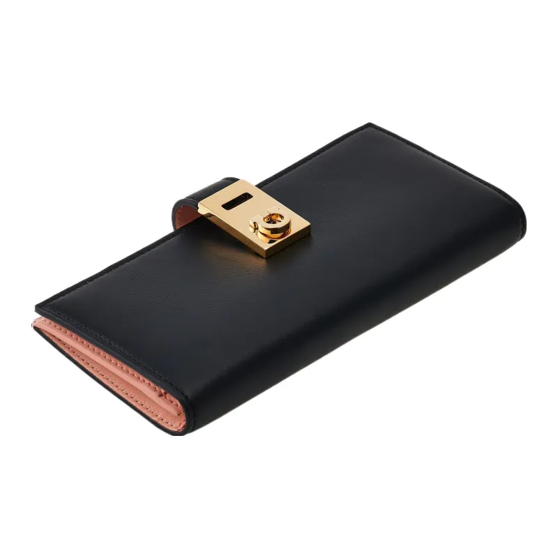 FERRAGAMO GANCINI Smooth Calf Leather Wallet Regular Women's Black & Nylund Pink-2