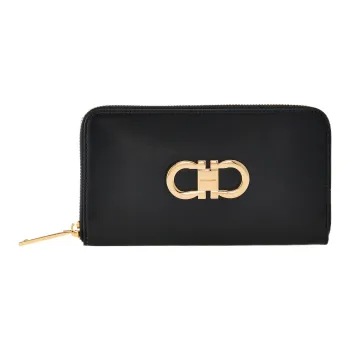 FERRAGAMO GANCINI Palm Calfskin Wallet Regular Women's Black & Flame Red