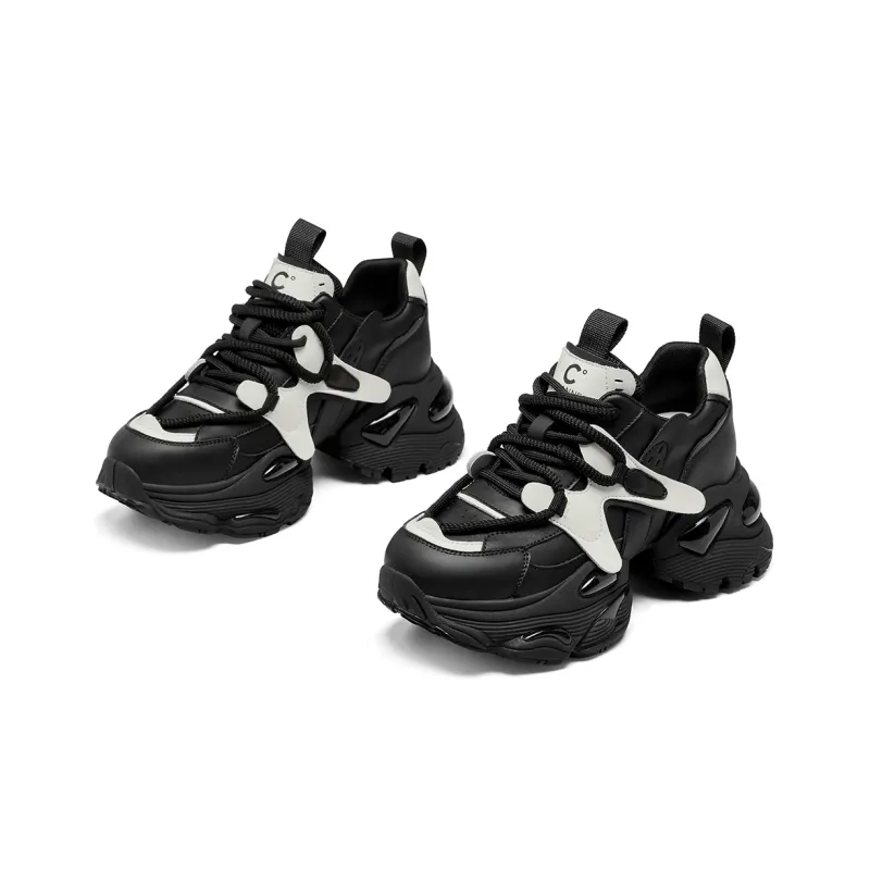 C°BANNER Slip Resistant Low Top Chunky Sneakers Women's Black White-3