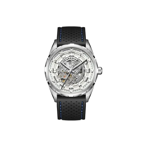 DEESIO Automatic Mechanical Movement Rubber Strap Men's Watches Cut Out Dial