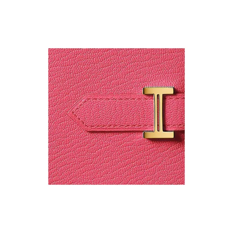 HERMES Bearn Mysore Goat Skin Wallet Women's U5 Rose Lipstick Lip Balm Pink-2