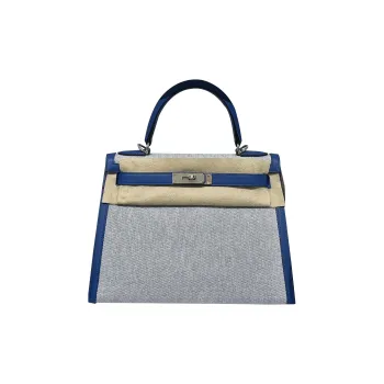 HERMES Kelly Canvas With Leather Kelly Bag Shoulder Bag Crossbody Bag Handbag Women's Blue