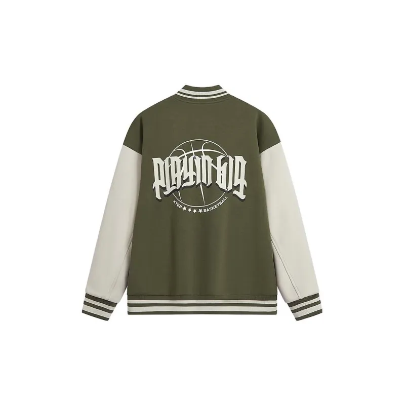 XTEP Baseball Jacket Men's Turquoise Dust Khaki-1