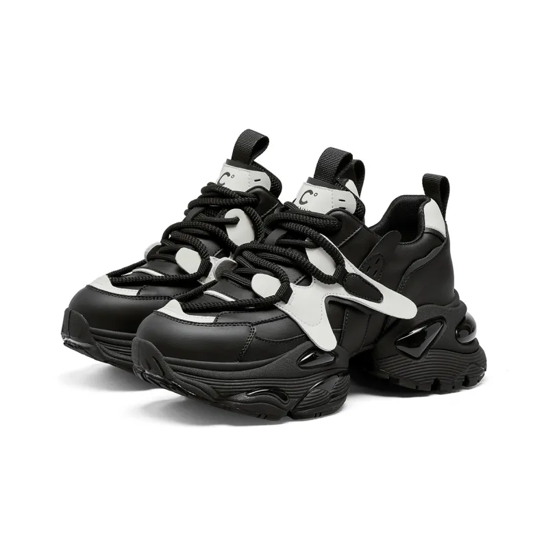C°BANNER Slip Resistant Low Top Chunky Sneakers Women's Black White-2