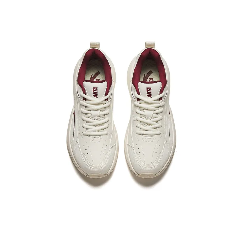 Anta Cushioning Wear Resistant Low Top Chunky Sneakers Men's White Red-2