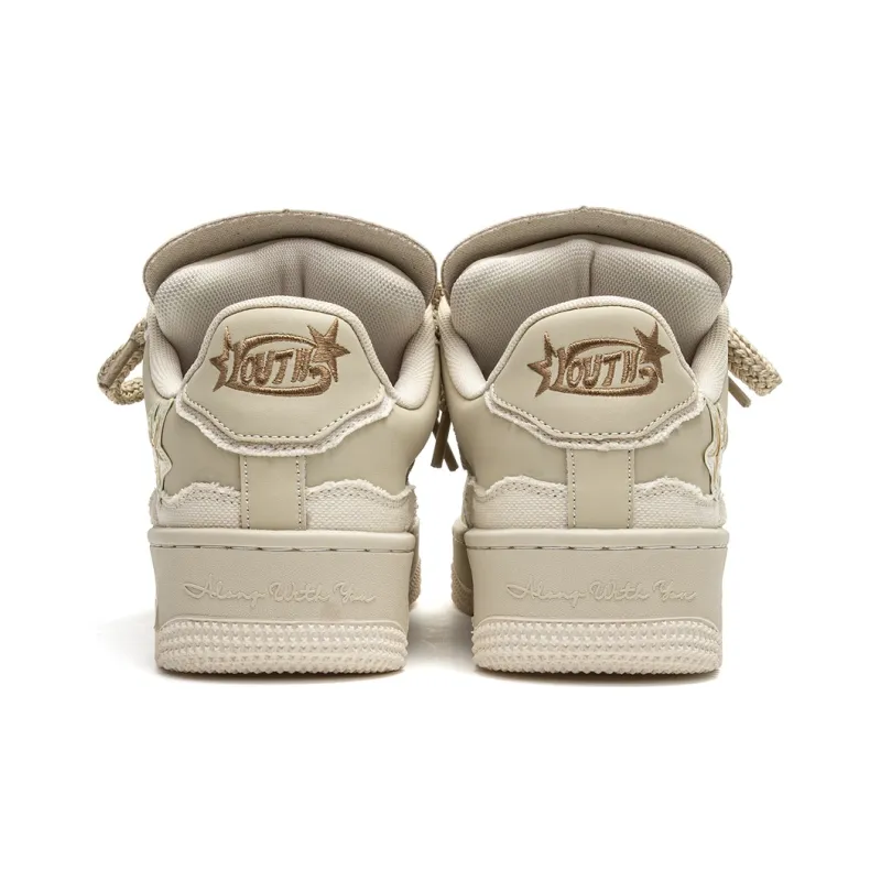 Youthloser Running Stars Collection Low Top Skateboard Shoes Unisex Beige-4