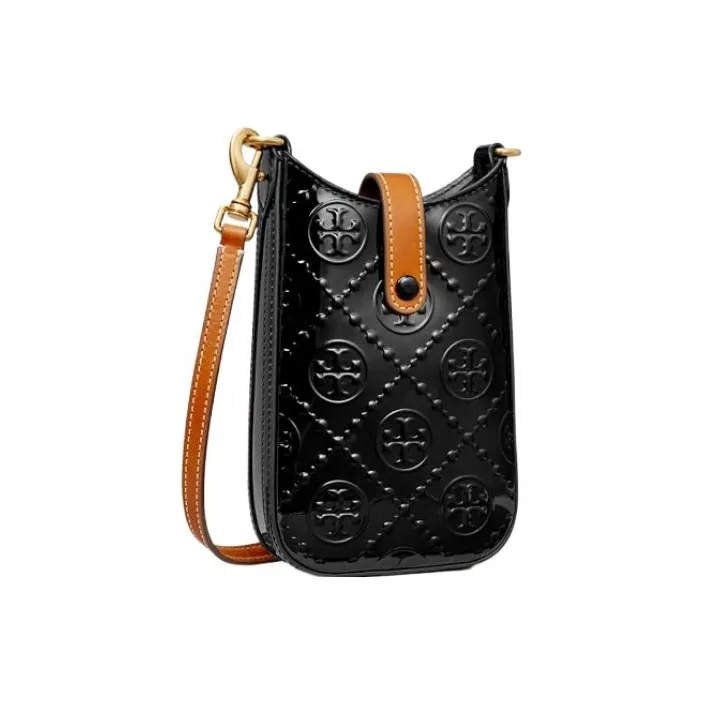 TORY BURCH T Monogram Patent Leather Nappa Leather Cell Phone Pouch Shoulder Bag Crossbody Bag Women's Black-1