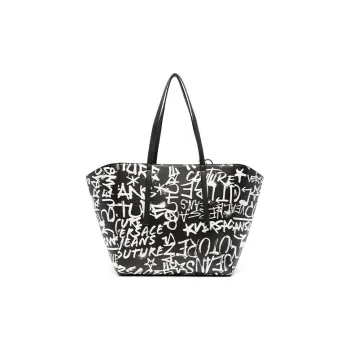 VERSACE JEANS COUTURE Polyester With Polyurethane Tote Bag, Shopping Bag, Handbag Regular Women's Black & White