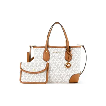 MICHAEL KORS Eva Leather Handbag, Tote Bag, Shopping Bag, One Shoulder Handbag Mini Women's White Brown