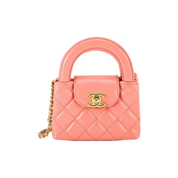 CHANEL Cow Leather Clutch One Shoulder Handbag Extra Mini Women's Coral Pink