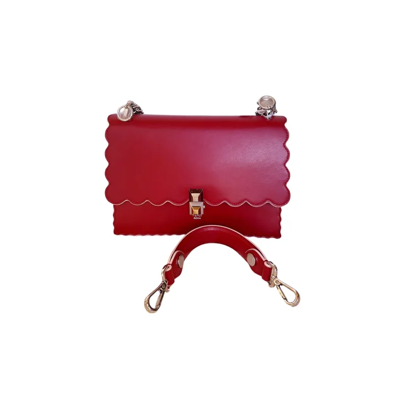 FENDI Kan I Leather Chain Bag, Handbag, Shoulder Bag, Crossbody Bag Women's Red-4