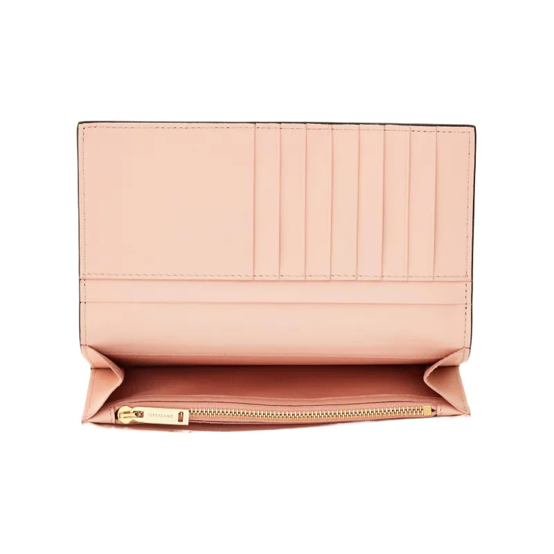FERRAGAMO GANCINI Smooth Calf Leather Wallet Regular Women's Black & Nylund Pink-4